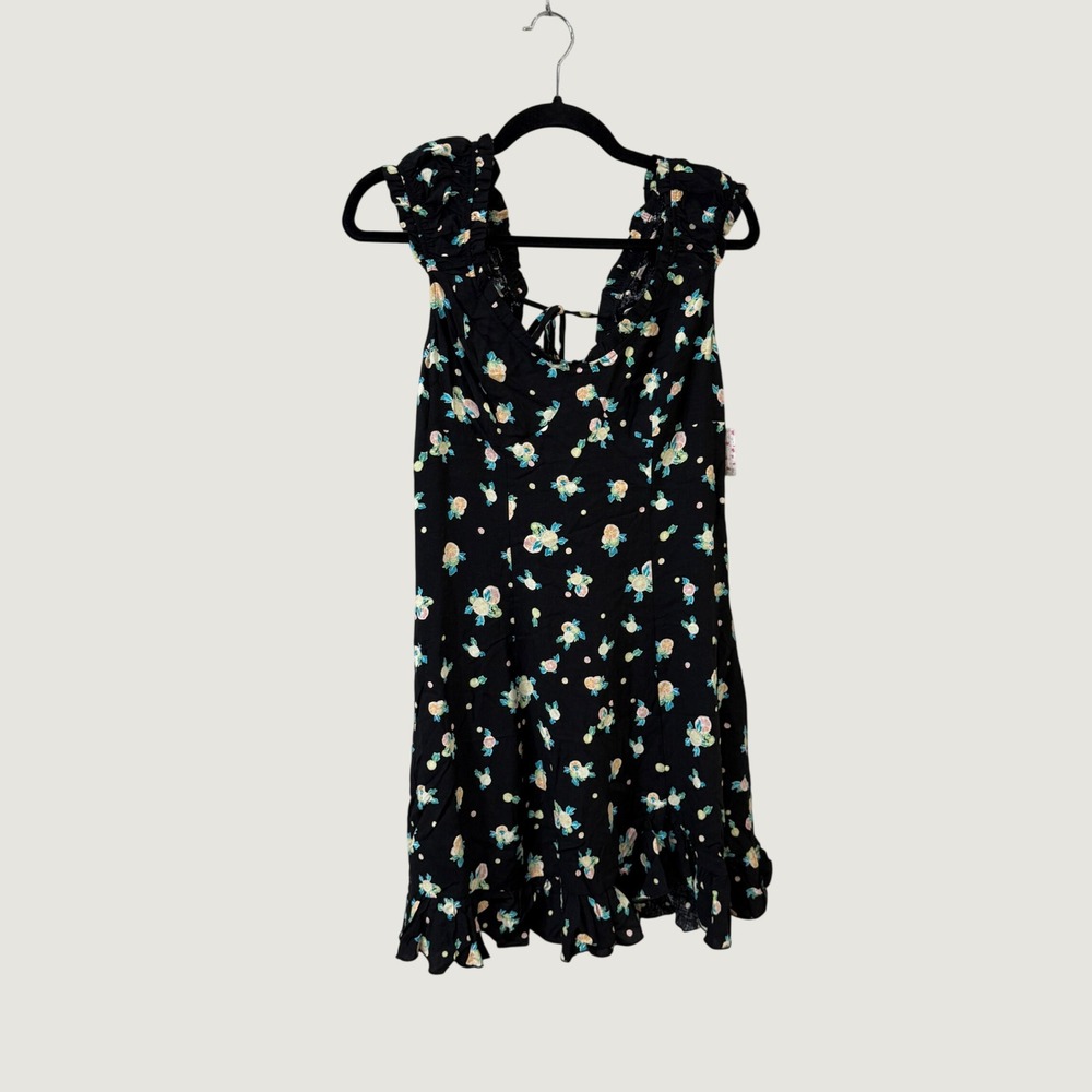 Free People Floral Polka Dot Mini Dress Black Ruffles Cottage Whimsigoth S NWT - Picture 2 of 10